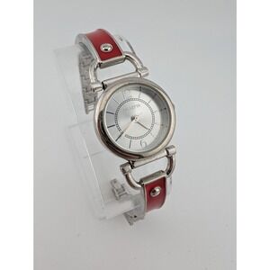 Valletta Watch Women 24mm Silver Case Red/Silver 7" Band- New Battery